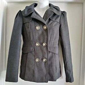H2j Double Breasted Peacoat. Gray Woman Coat. Winter Coat. Elegant Coat